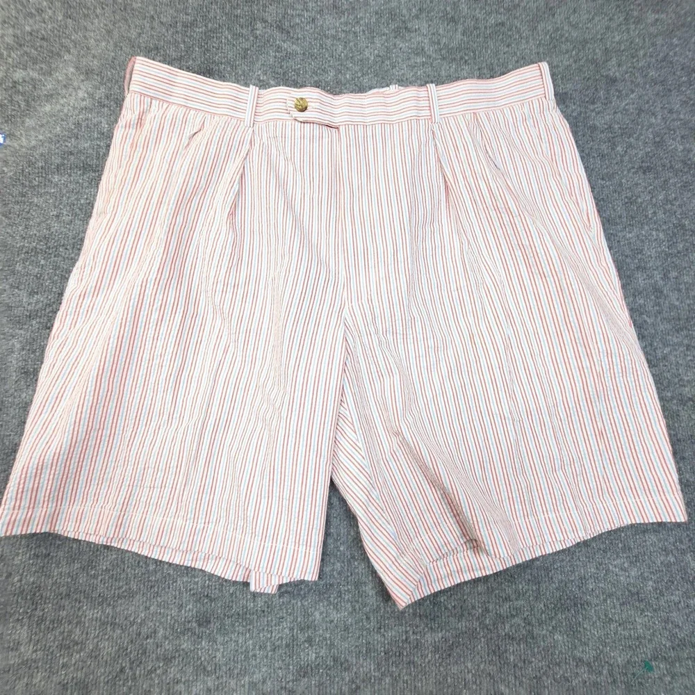 Peter Millar Mens 40 Seersucker Shorts Red White Blue Striped Pleat Cotton 10in